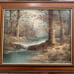 Vintage Framed Woodland Painting
