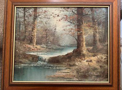 Vintage Framed Woodland Painting