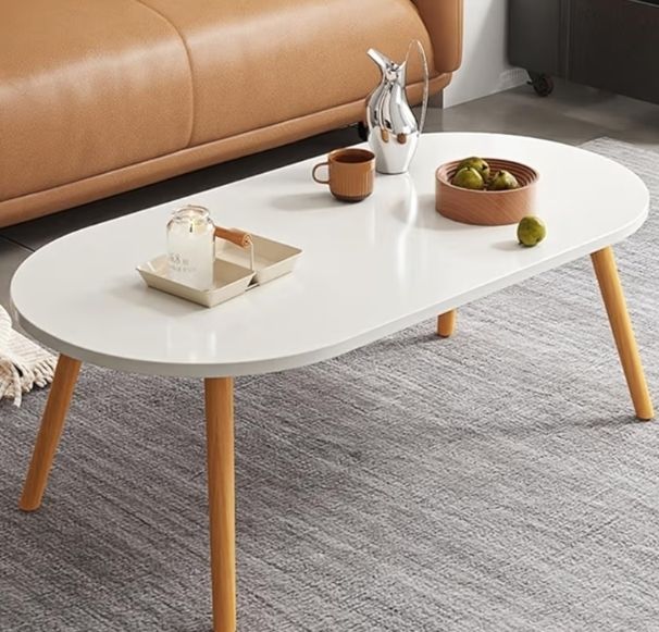Oval Coffee Table,Solid Table Legs, Mid Century Modern Coffee Tables, Centre Table For Living Room, Tea Table, Side Table for Living Room,Small Space, 85x 45 x 40cm marble white