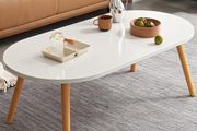 Oval Coffee Table,Solid Table Legs, Mid Century Modern Coffee Tables, Centre Table For Living Room, Tea Table, Side Table for Living Room,Small Space, 85x 45 x 40cm marble white