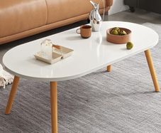 Oval Coffee Table,Solid Table Legs, Mid Century Modern Coffee Tables, Centre Table For Living Room, Tea Table, Side Table for Living Room,Small Space, 85x 45 x 40cm marble white