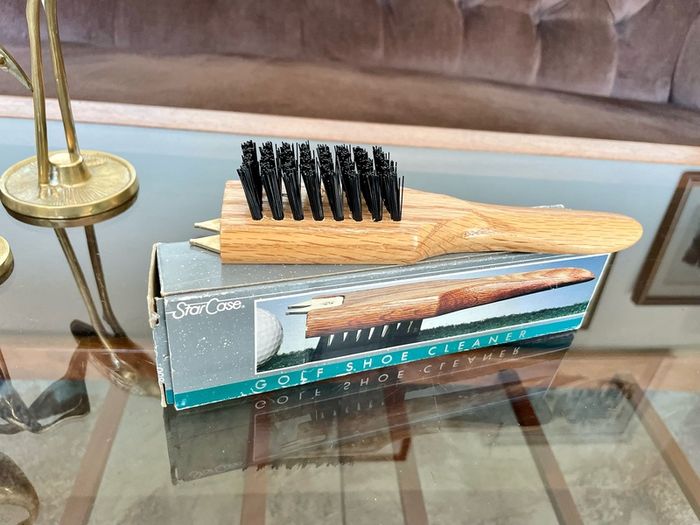 Vintage Golf Hiking Boot Shoe Cleaner Wooden Oak Handle Brush Shoe Horn and Cleat Tightener