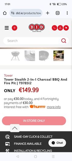 Tower Stealth 2-In-1 Charcoal BBQ And Fire Pit