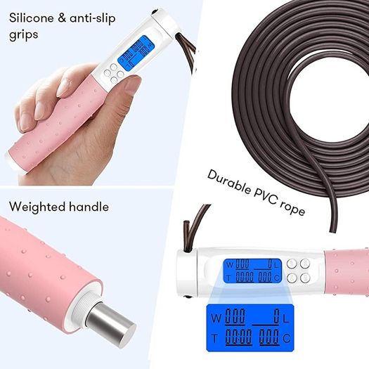 Skipping Rope Adult Fitness, Digital Speed Jump Rope with Counter [Ropeless for Indoor Use] for Women Men and Kids, Weighted Handles, Adjustable Rope, Exercise Equipment for Crossfit Boxing (FREE SHIPPING)