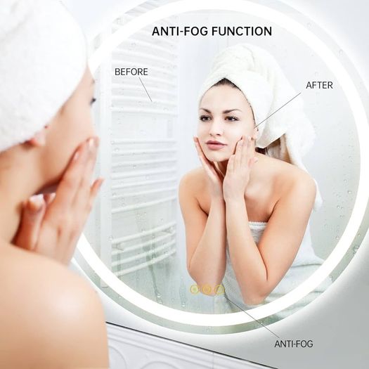 NEW SALE | 600mm Round Bathroom LED Mirror Illuminated Backlit Bathroom Circle Mirror with LED Lights for Wall Touch Switch Demister 3 LED Light Color Dimmable