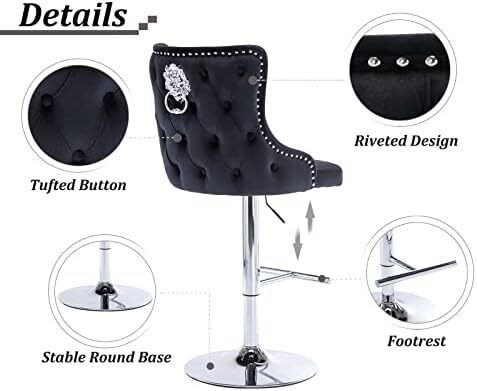 Set of 2 Velvet Bar Stools Height Adjustable Modern Counter Stools with Backrest Kitchen Stool Rotatable