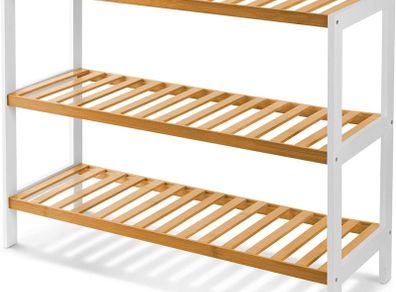 NEW SALE | 3 Tier Natural Bamboo Shoe Rack Easy Assembly & Strong Design Shelf Organiser Ideal for Bedroom,Bathroom,Hallway & Small Spaces Large Capacity Up to 12 Pairs of Shoes(55x70x25cm)