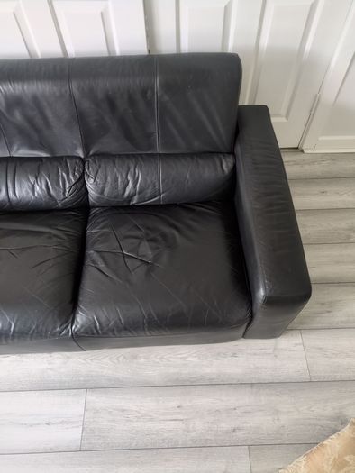 Two Seater Black Leather Sofa Couch