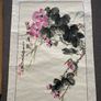Vintage Chinese Traditional Scroll Watercolor Painting Birds Silk Image 2