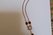 Necklace Gold Tone Wine Cabochon Stones