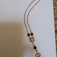 Necklace Gold Tone Wine Cabochon Stones
