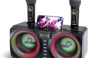 Karaoke Machine, Portable Bluetooth Speaker with UHF Wireless Microphone and Bass/Treble Adjustment, PA System Support TWS, AUX-in, FM,REC