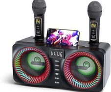 Karaoke Machine, Portable Bluetooth Speaker with UHF Wireless Microphone and Bass/Treble Adjustment, PA System Support TWS, AUX-in, FM,REC
