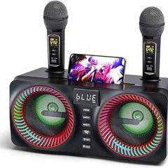 Karaoke Machine, Portable Bluetooth Speaker with UHF Wireless Microphone and Bass/Treble Adjustment, PA System Support TWS, AUX-in, FM,REC