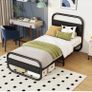 Single Bed Frame with Headboard, Black Single Bed 90x190 cm Image 3