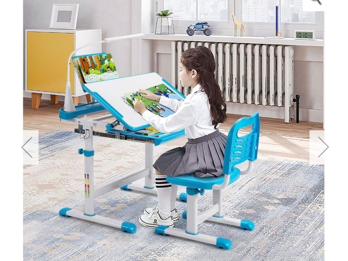 Adjustable kids study table, chair, led light set
