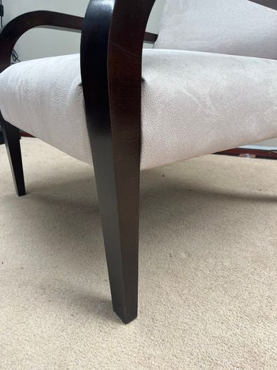 Modern Ivory Accent Armchair with Sculpted Black Wood Arms