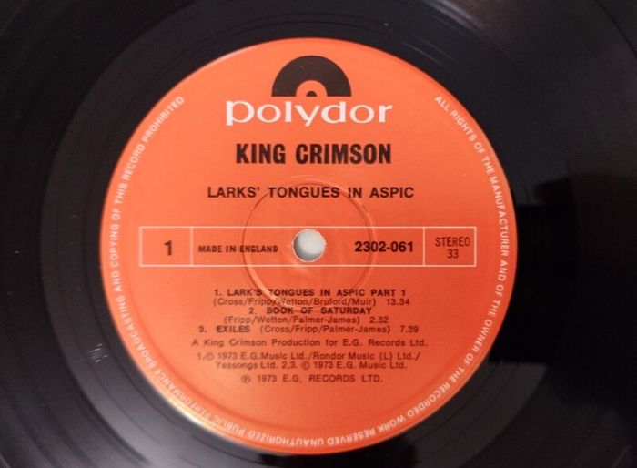 2Lp.King Crimson "In The Court Of The Crimson King" + "Larks Tongues in Aspic". Original UK.Double edition.Excellent cond.