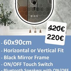 LED Bathroom Mirror 60x90cm Oval Bluetooth Speakers Antifog Makeup Bright Light Dual LED