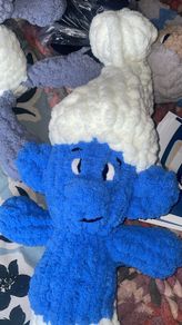 Chunky Knit Smurf Plushie. Large 29inch tall Chenille Yarn Doll