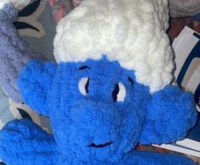Chunky Knit Smurf Plushie. Large 29inch tall Chenille Yarn Doll