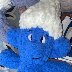 Chunky Knit Smurf Plushie. Large 29inch tall Chenille Yarn Doll