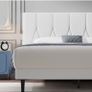 King Bed Frame, White, Upholstered Wooden Slat Image 2