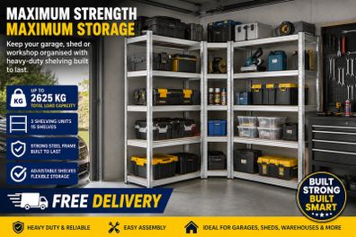 Set of 3 Heavy Duty Corner Shelving Units 2625kg Capacity