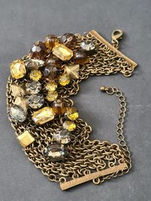 Monsoon, Bracelet Chunky Gold Tone with Amber Yellow Grey Rhinestones