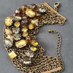 Monsoon, Bracelet Chunky Gold Tone with Amber Yellow Grey Rhinestones