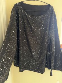 Shein Unity Plus Dalmatian Print Black Trumpet Sleeve Blouse