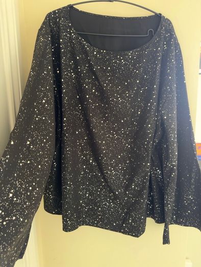 Shein Unity Plus Dalmatian Print Black Trumpet Sleeve Blouse