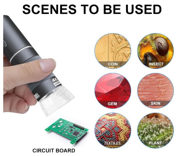 4K WiFi Microscope for iPhone Android PC, 50-1000X USB Digital Microscope Wireless Super HD Endoscope Camera Compatible with All Cellphones iPad Android Tablet Windows Mac
