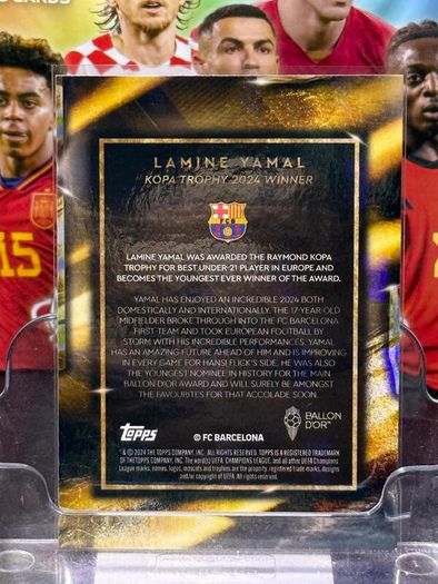 Football Card Lamine Yamal 2024 Kopa Trophy Winner Ballon dOr Topps NOW Match Attax