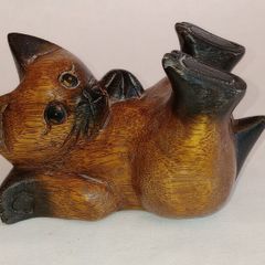 Vintage Hand Carved Wooden Cat