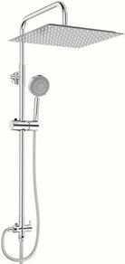 Shower Mixer Set, Height Adjustable Shower System with 5 Jet Types Handheld Shower & 12'' Square Overhead Rainfall Shower Head, Water Saving Stainless Steel Shower Kit Without Tap, Chrome
