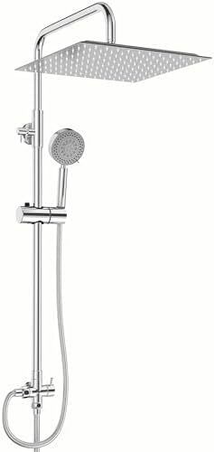 Shower Mixer Set, Height Adjustable Shower System with 5 Jet Types Handheld Shower & 12'' Square Overhead Rainfall Shower Head, Water Saving Stainless Steel Shower Kit Without Tap, Chrome