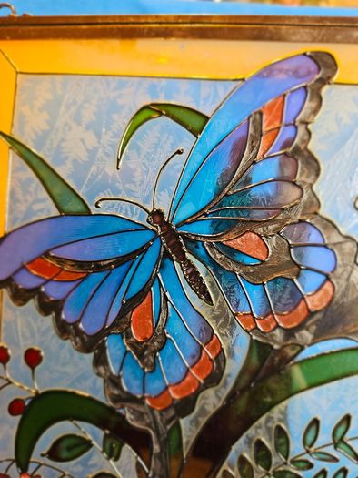 Tiffany Style Stained Glass Butterfly Panel - Window Hanging / Suncatcher  , window decoration