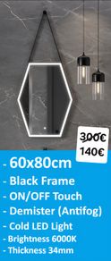 LED Bathroom Mirror 60x80cm Black Demister