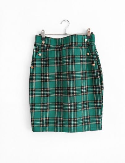 New Emerald Green Plaid Pencil Skirt