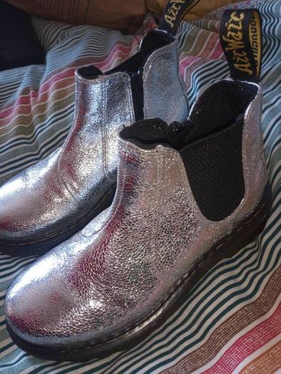 Dr Martens Silver 2976 Junior Leather Chelsea Boots , Size Eu 33, Uk 1