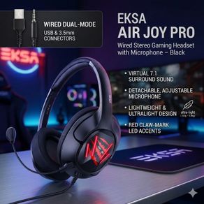 EKSA Air Joy Gaming Headset Wired Stereo Gaming Headset with Microphone - Black