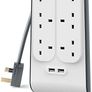 Extension Lead with USB Slots x 2 (2.4 A Shared), 8 Way/8 Plug Extension, 2m Surge Protected Power Strip - White Image 7
