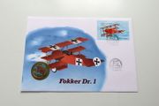 Fokker Triplane Aircraft Vintage stamp cover with Cuba Coin BUNC