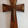 Large French Antique Wood and Brass Crucifix Image 2