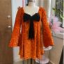 BNWT Waxpoetic Clothing Mini Dress in Pumpkin orange velvet sequin with bow Image 6