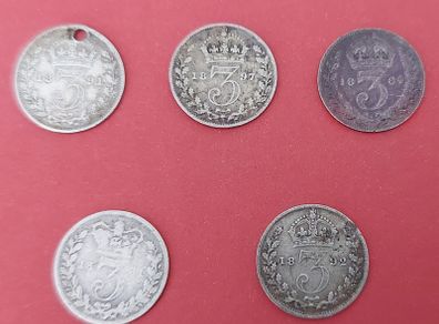 England  1881 /92 5  Victorian 3d  Coins  Very Fine condition