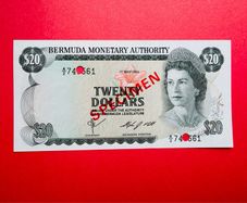 Bermuda  20 DOLLARS  1984.  ( Specimen  )  Rare  Pick  31s. Uncirculated