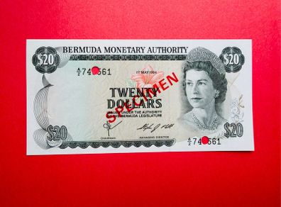 Bermuda  20 DOLLARS  1984.  ( Specimen  )  Rare  Pick  31s. Uncirculated