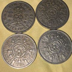 Four Great Britain Pre-Decimal Two Shillings Florin Coins (1950-1966)